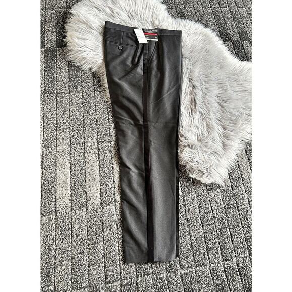 J. FERRAR‎ Men's Black Evening Crop Pants/w Satin Stripe Size 32 Slim Flat Front - Picture 1 of 3